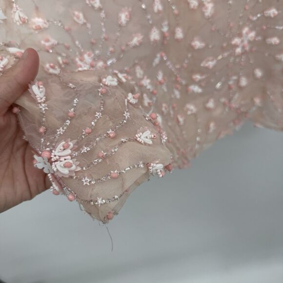 Unbranded Vintage Pink Beaded Sheer Sleeveless Overlay Womens XS-S - Picture 7 of 16